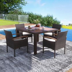 outdoor patio dining chairs set, acacia wood armrest & heavy-duty metal frame for lasting comfort