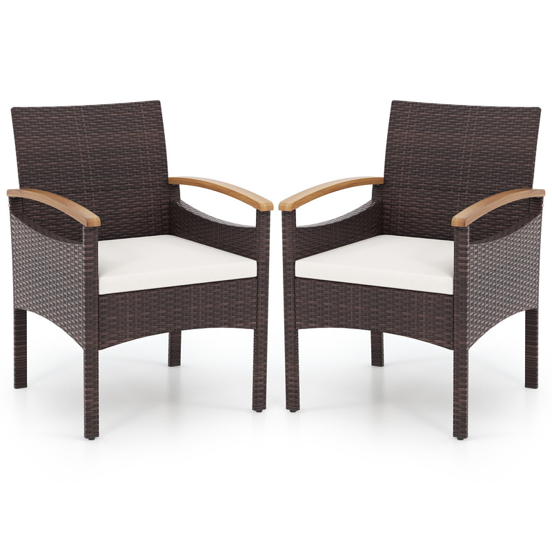 Outdoor Patio Dining Chairs Set Acacia Wood Armrest  HeavyDuty Metal Frame For Lasting Comfort 6