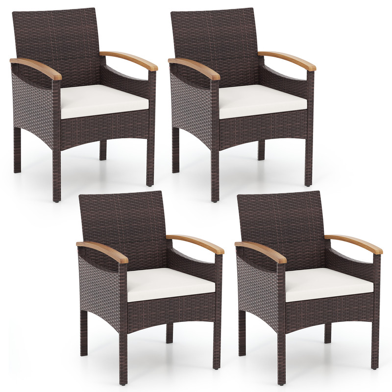 Outdoor Patio Dining Chairs Set Acacia Wood Armrest  HeavyDuty Metal Frame For Lasting Comfort 7