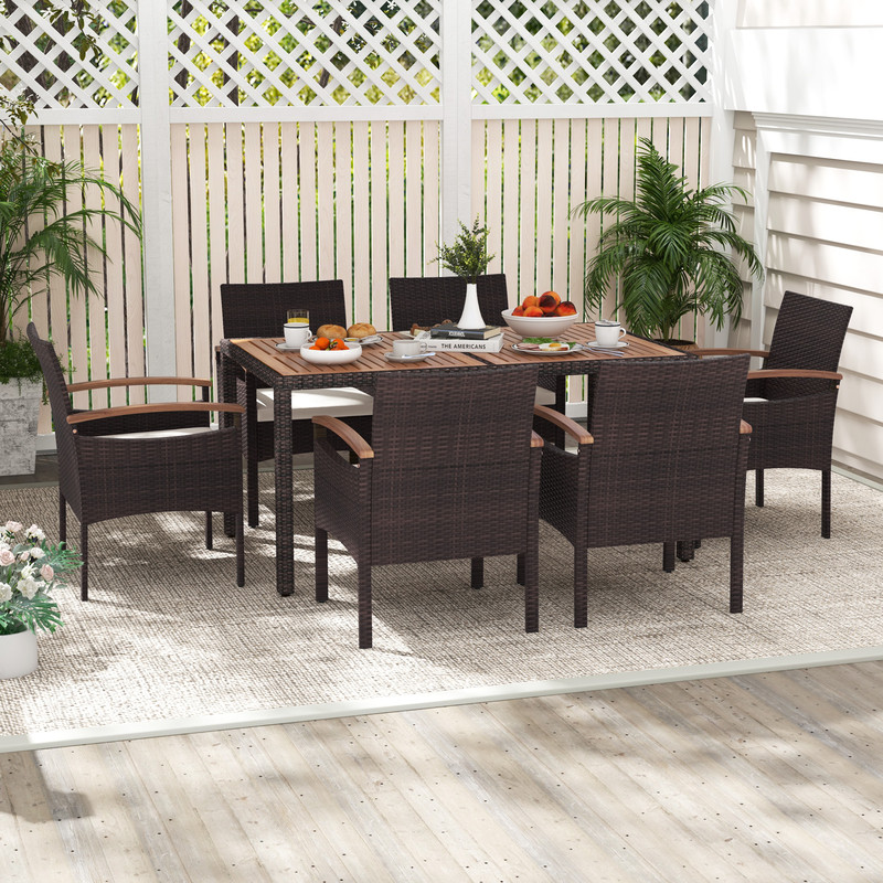 Outdoor Patio Dining Chairs Set Acacia Wood Armrest  HeavyDuty Metal Frame For Lasting Comfort 3