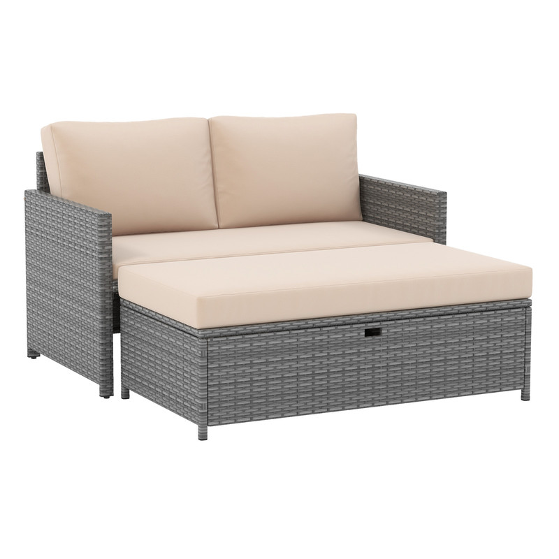 Outdoor Rattan Daybed Wicker Loveseat With 31 Gallon Storage Ottoman SpaceSaving Patio Lounge Set 1