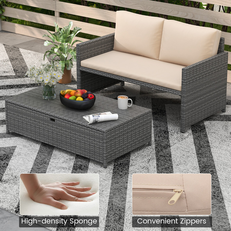 Outdoor Rattan Daybed Wicker Loveseat With 31 Gallon Storage Ottoman SpaceSaving Patio Lounge Set 4