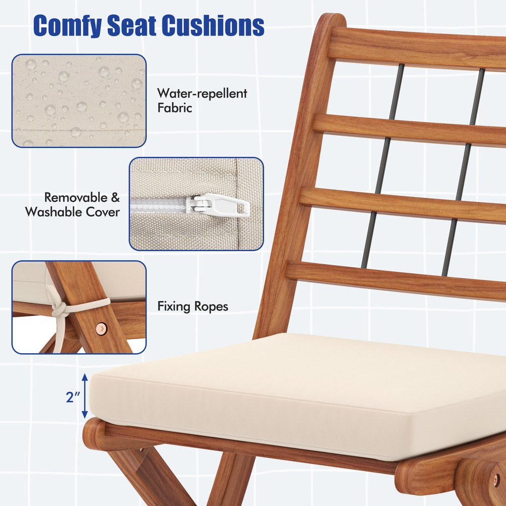 3Piece Acacia Wood Patio Bistro Set With Cushions SpaceSaving Outdoor Furniture 6