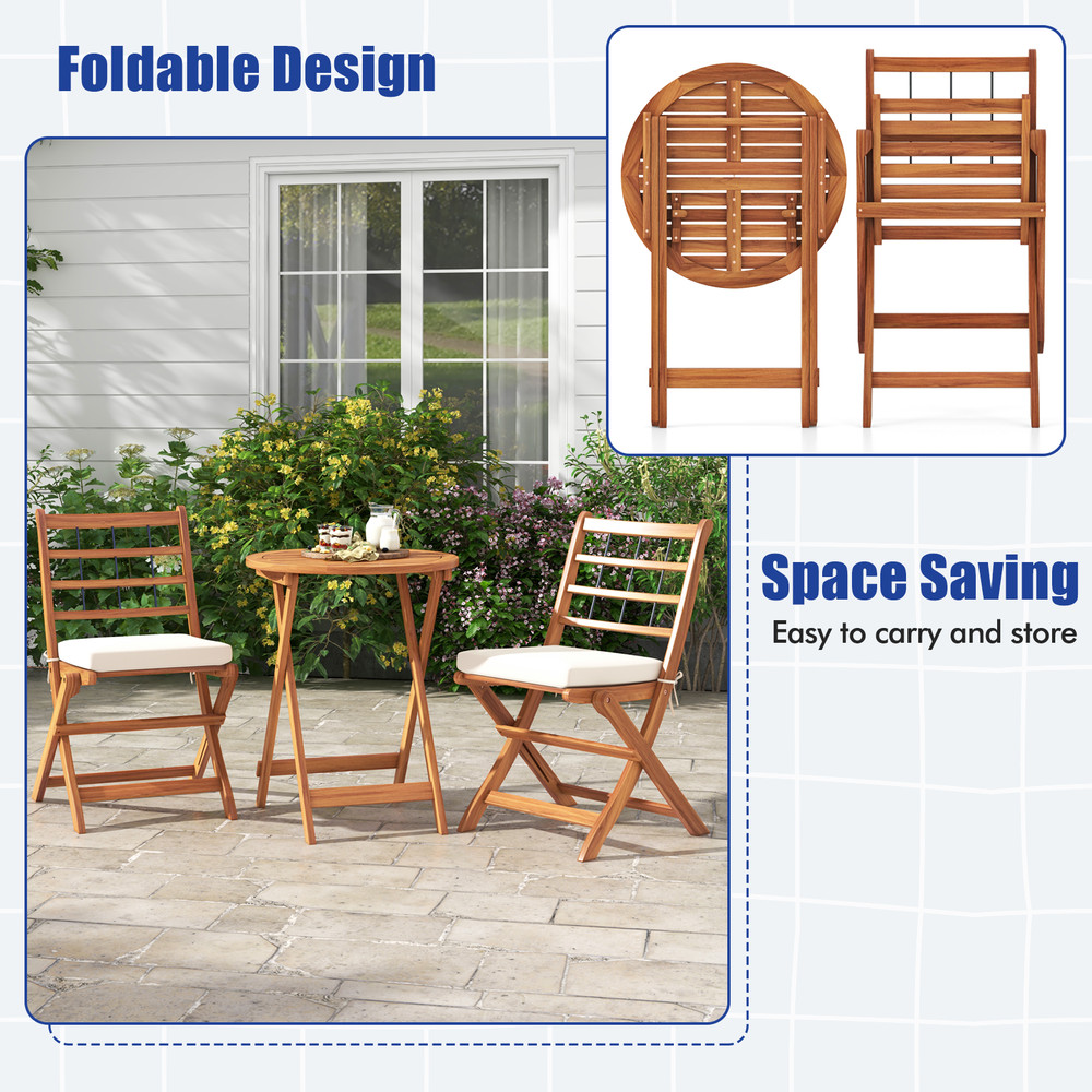 3Piece Acacia Wood Patio Bistro Set With Cushions SpaceSaving Outdoor Furniture 2
