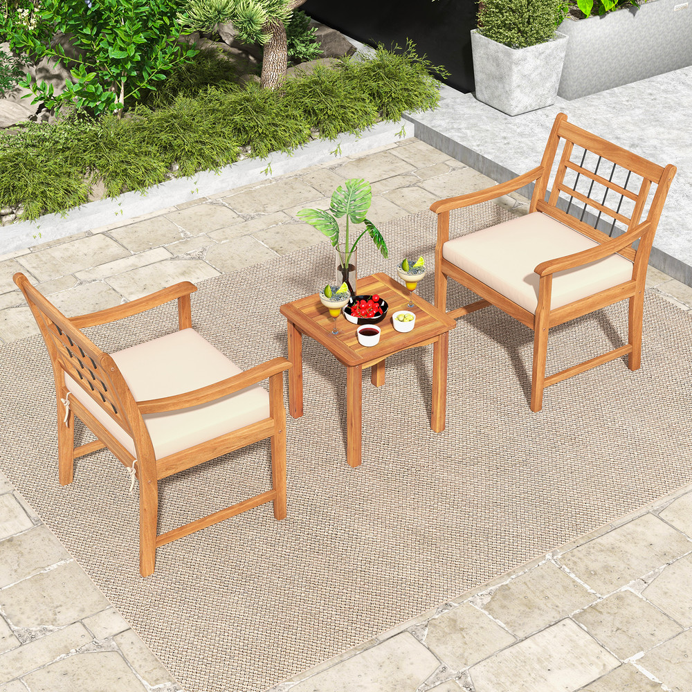3Piece Wood Patio Furniture Set With Seat Cushions Acacia Wood Frame For Durability  Style 0