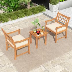 3-piece wood patio furniture set with seat cushions, acacia wood frame for durability & style