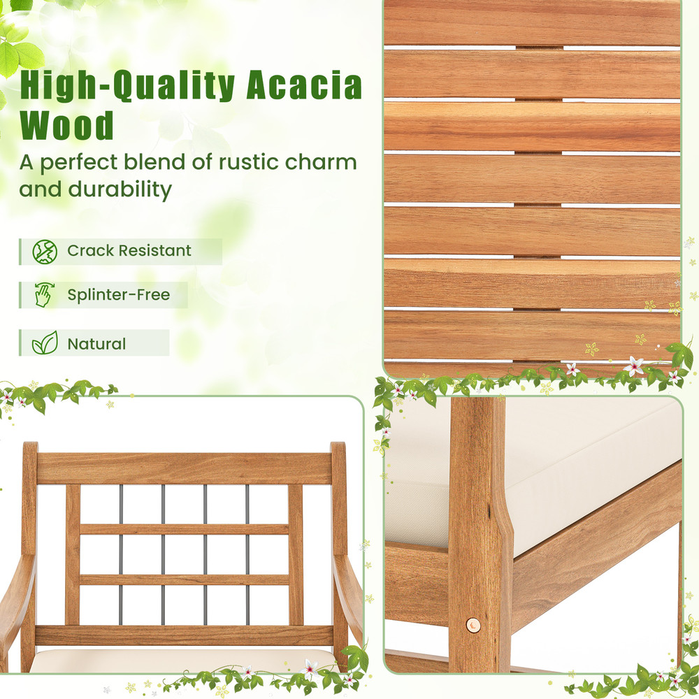 3Piece Wood Patio Furniture Set With Seat Cushions Acacia Wood Frame For Durability  Style 2