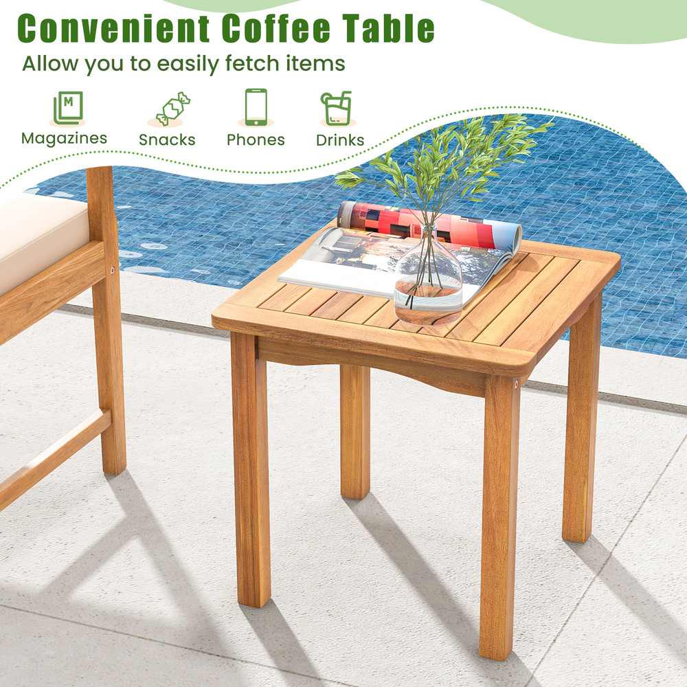 3Piece Wood Patio Furniture Set With Seat Cushions Acacia Wood Frame For Durability  Style 5
