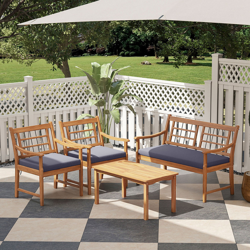 Rustic 4 Piece Patio Set Wood Furniture With Armchairs Loveseat  Coffee Table For Outdoor Relaxatio 0