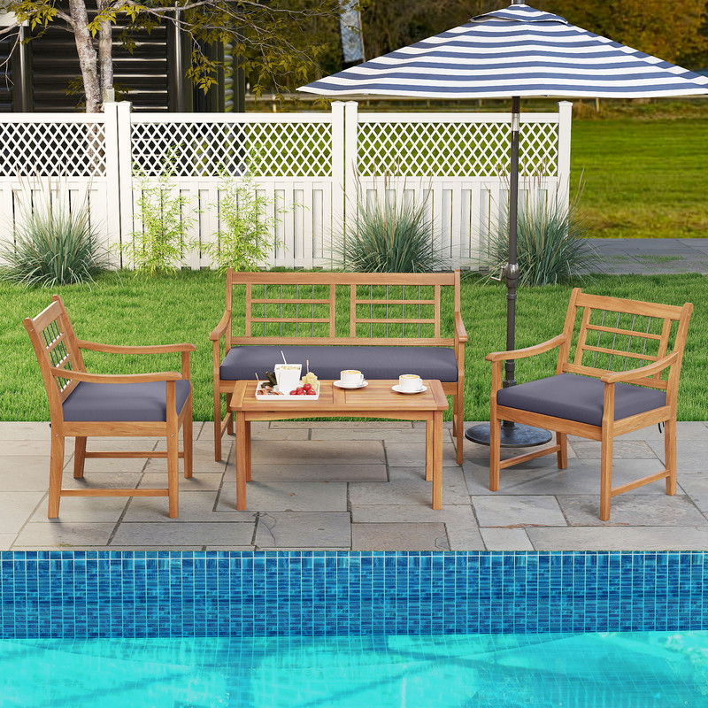 Rustic 4 Piece Patio Set Wood Furniture With Armchairs Loveseat  Coffee Table For Outdoor Relaxatio 1