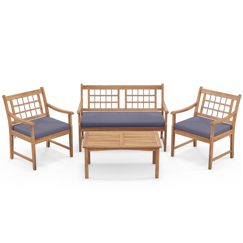 Rustic 4 Piece Patio Set Wood Furniture With Armchairs Loveseat  Coffee Table For Outdoor Relaxatio 5