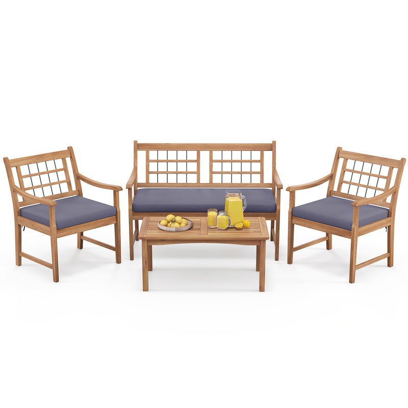 Rustic 4 Piece Patio Set Wood Furniture With Armchairs Loveseat  Coffee Table For Outdoor Relaxatio 6