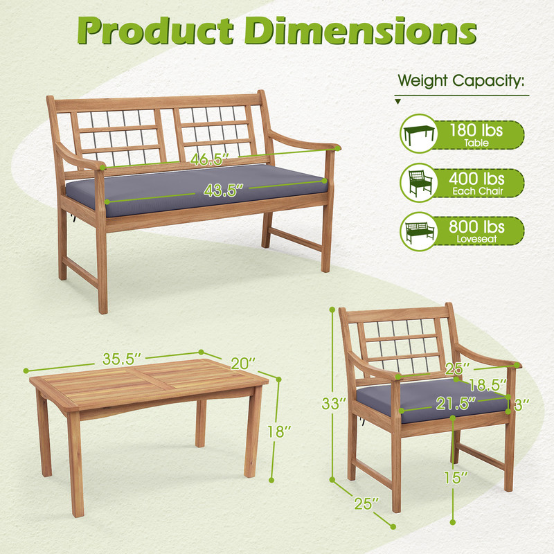 Rustic 4 Piece Patio Set Wood Furniture With Armchairs Loveseat  Coffee Table For Outdoor Relaxatio 4