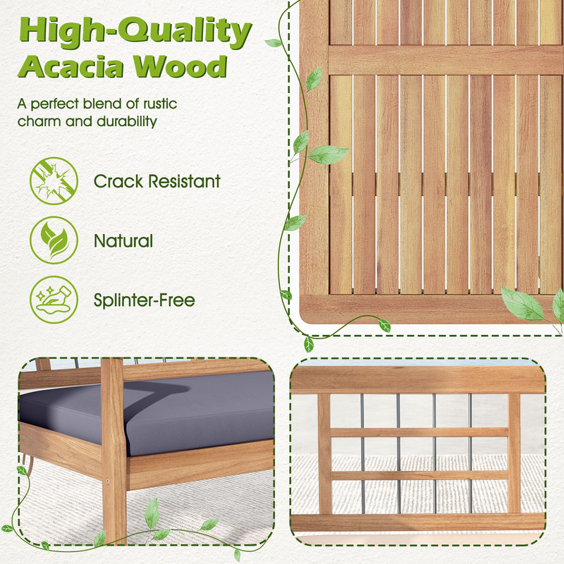 Rustic 4 Piece Patio Set Wood Furniture With Armchairs Loveseat  Coffee Table For Outdoor Relaxatio 2