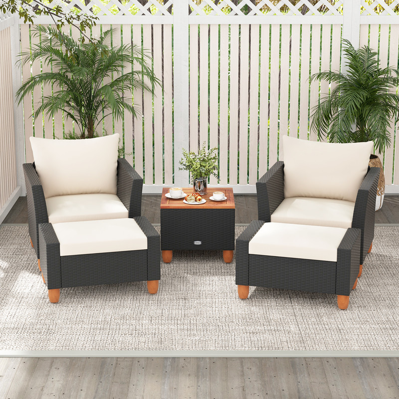 5Piece Patio Furniture Set With Loveseat  Armchairs Outdoor Porch Sectional With Storage Table 0