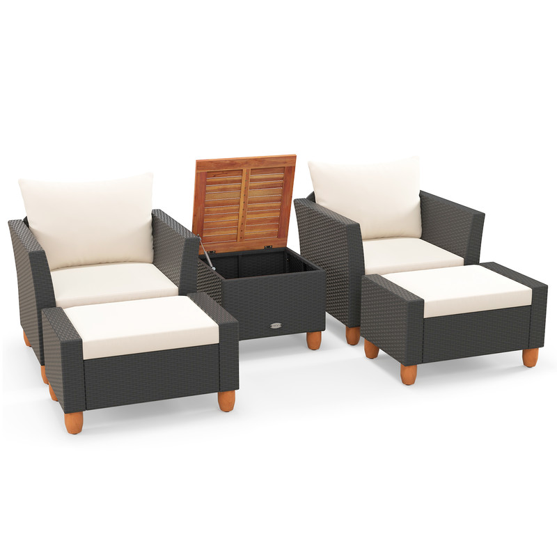 5Piece Patio Furniture Set With Loveseat  Armchairs Outdoor Porch Sectional With Storage Table 7