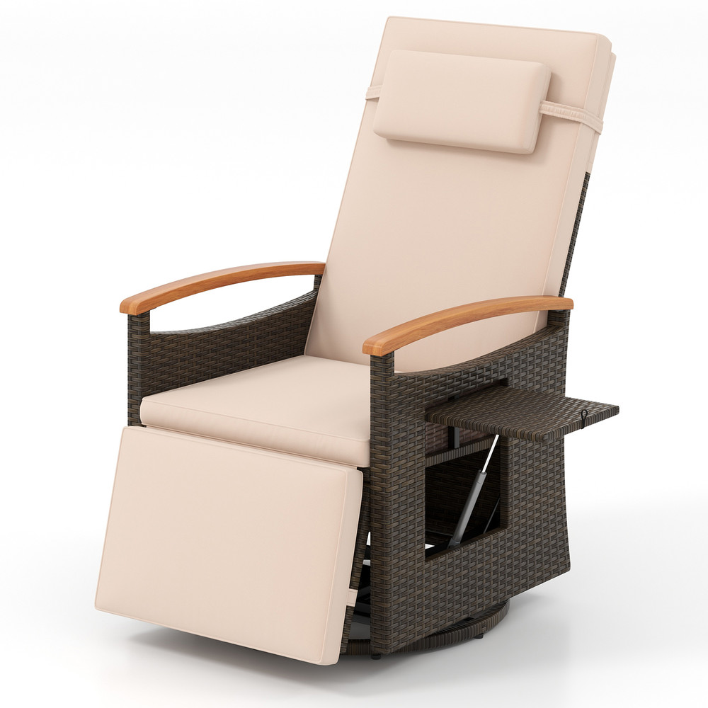 Patio Rattan 360 Swivel Recliner Chair Adjustable Backrest  Footrest With Foldable Side Table 6