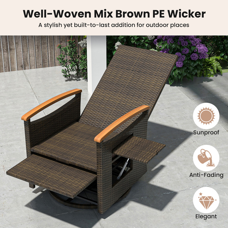 Patio Rattan 360 Swivel Recliner Chair Adjustable Backrest  Footrest With Foldable Side Table 3