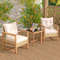 Outdoor 3Piece Conversation Set Acacia Wood  PE Wicker Patio Furniture With Comfortable Cushions 0
