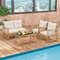 PE Wicker  Acacia Wood Frame Outdoor Patio Set 4Piece Conversation Bistro Furniture 1