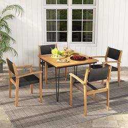 outdoor stackable wicker dining chairs, set of 2 with ergonomic support & acacia wood base