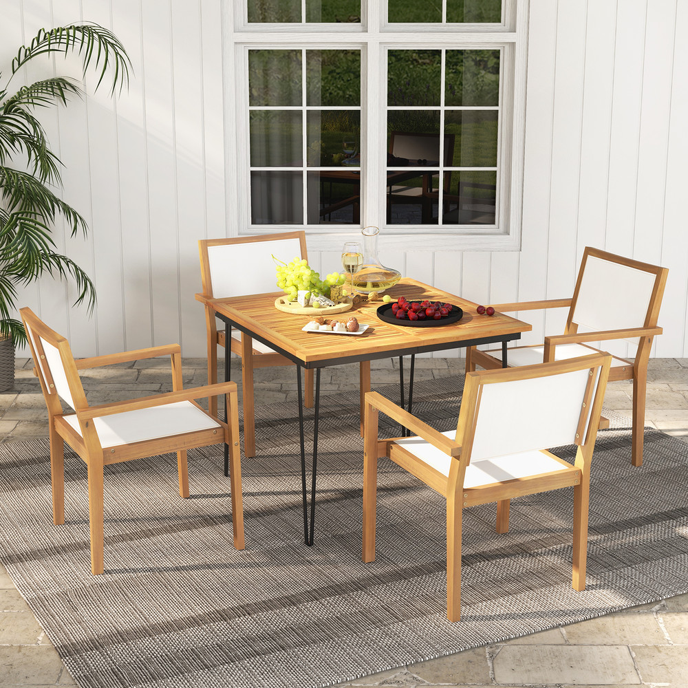 Acacia Wood Frame Stackable Outdoor Dining Chairs (Set of 2), Comfortable & Weather-Resistant