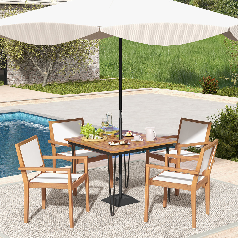 Acacia Wood Frame Stackable Outdoor Dining Chairs (Set of 2), Comfortable & Weather-Resistant