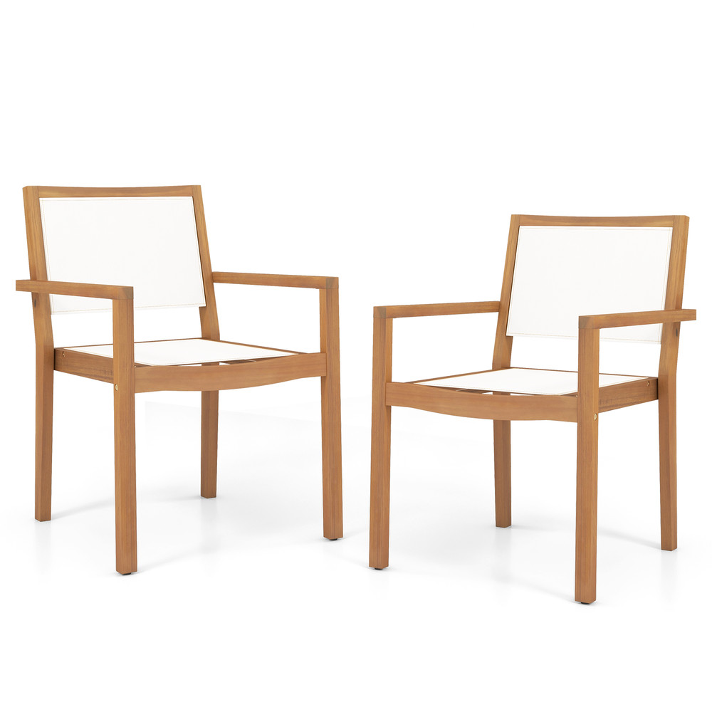 Acacia Wood Frame Stackable Outdoor Dining Chairs (Set of 2), Comfortable & Weather-Resistant