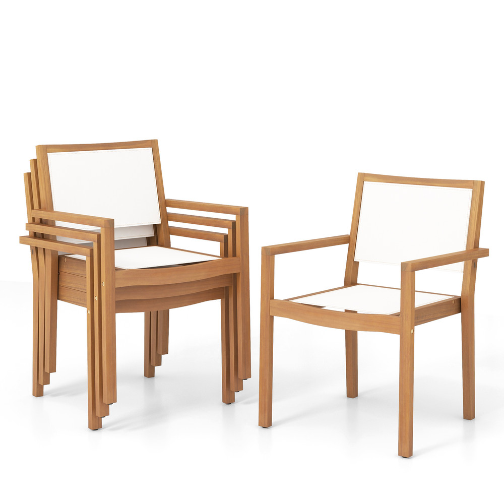 Acacia Wood Frame Stackable Outdoor Dining Chairs (Set of 2), Comfortable & Weather-Resistant
