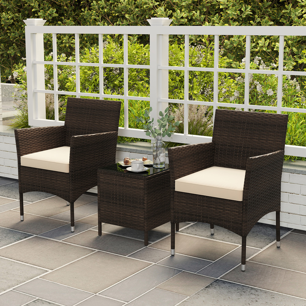 Outdoor Conversation Set 3Piece Patio Furniture With Cushioned Seats  Tempered Glass 7