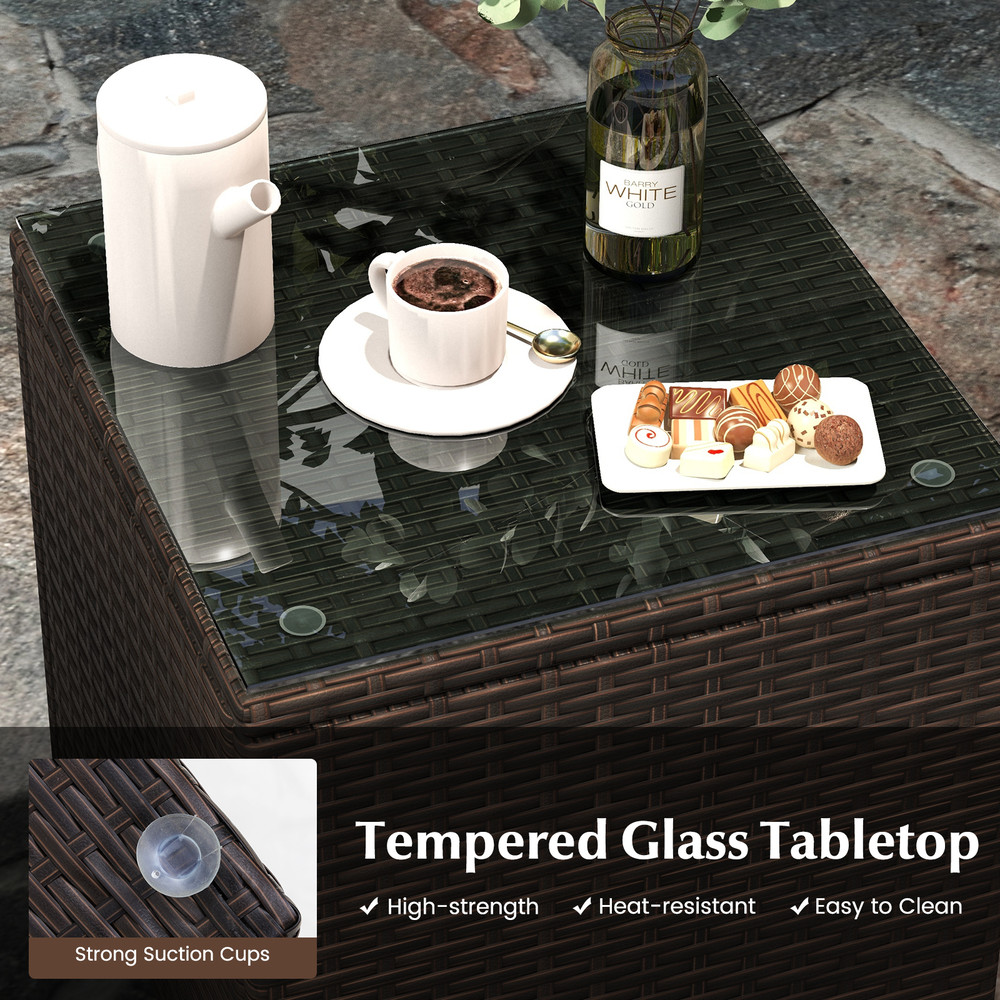 Outdoor Conversation Set 3Piece Patio Furniture With Cushioned Seats  Tempered Glass 3