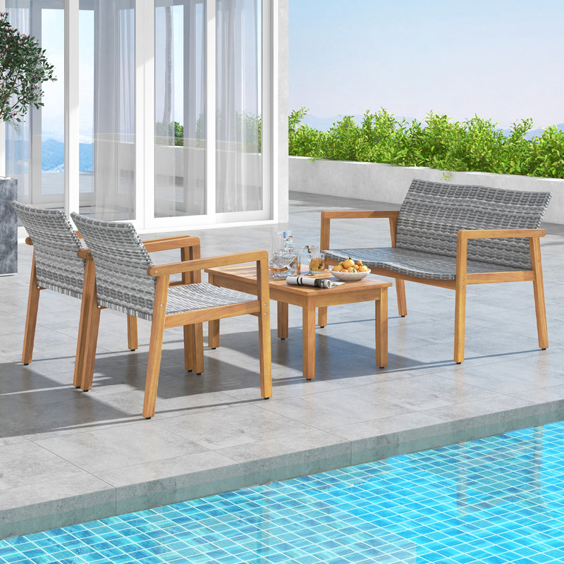 Outdoor Conversation Set 3Piece Patio Furniture With Cushioned Seats Tempered Glass Tabletop 1