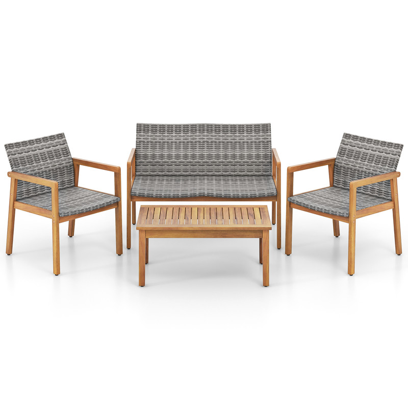 Outdoor Conversation Set 3Piece Patio Furniture With Cushioned Seats Tempered Glass Tabletop 5