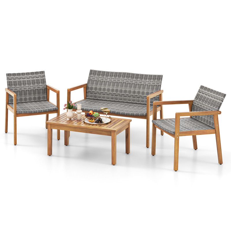 Outdoor Conversation Set 3Piece Patio Furniture With Cushioned Seats Tempered Glass Tabletop 6