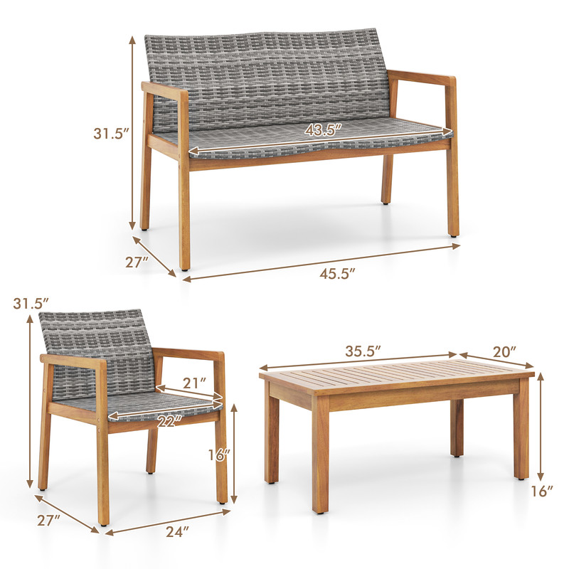 Outdoor Conversation Set 3Piece Patio Furniture With Cushioned Seats Tempered Glass Tabletop 4