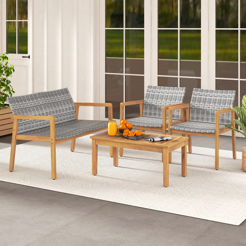 Outdoor Conversation Set 3Piece Patio Furniture With Cushioned Seats Tempered Glass Tabletop 7