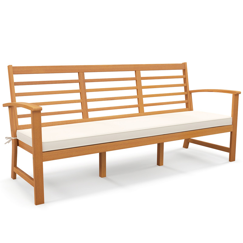 Outdoor 64 Inch Wood Bench With Seat Cushion Durable Slatted Patio Bench For Backyard Relaxation 6