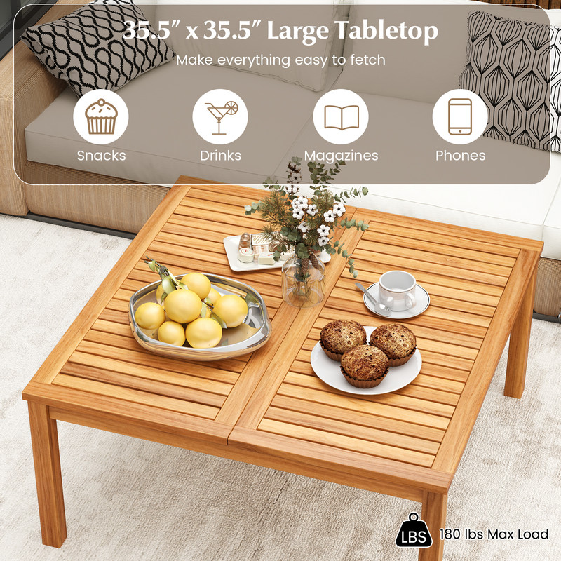 Solid Acacia Wood Coffee Table 355 Inches Patio Side Table With Slatted Design For Outdoor Living 3