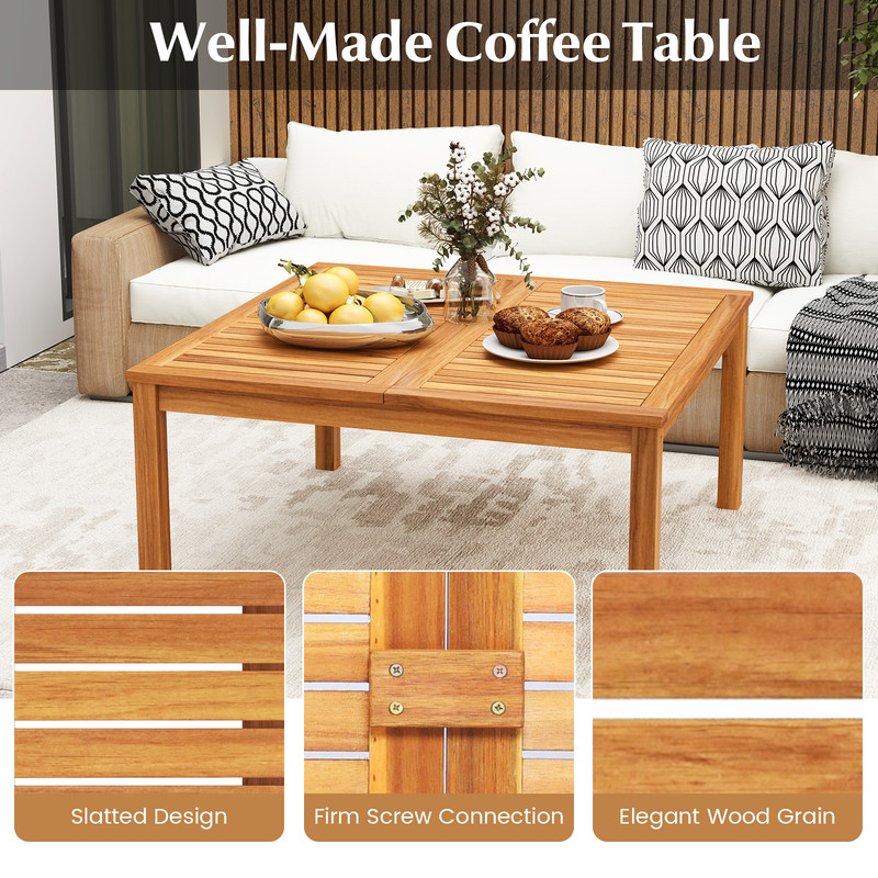 Solid Acacia Wood Coffee Table 355 Inches Patio Side Table With Slatted Design For Outdoor Living 2