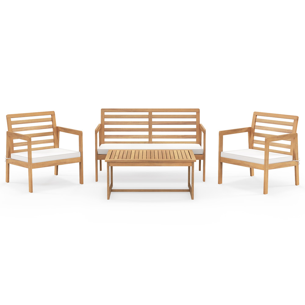 Acacia Wood Patio Set 4Piece Conversation Set With 2 Armchairs Loveseat  Coffee Table For Outdoor R 5