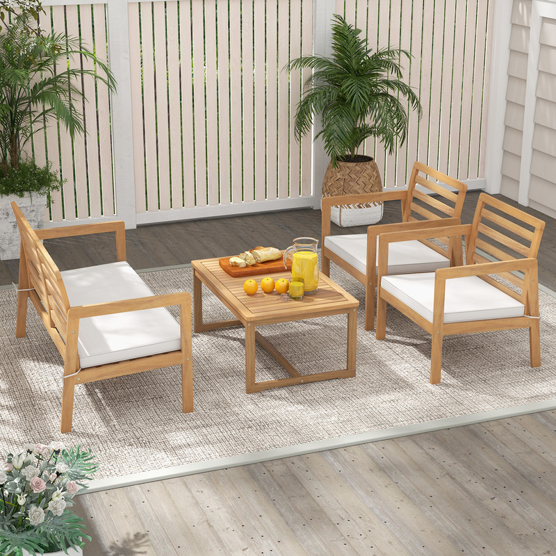 Acacia Wood Patio Set 4Piece Conversation Set With 2 Armchairs Loveseat  Coffee Table For Outdoor R 7