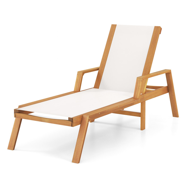Acacia Wood Chaise Lounge Chair Patio Recliner With 5Position Adjustable Backrest Breathable Fabri 5