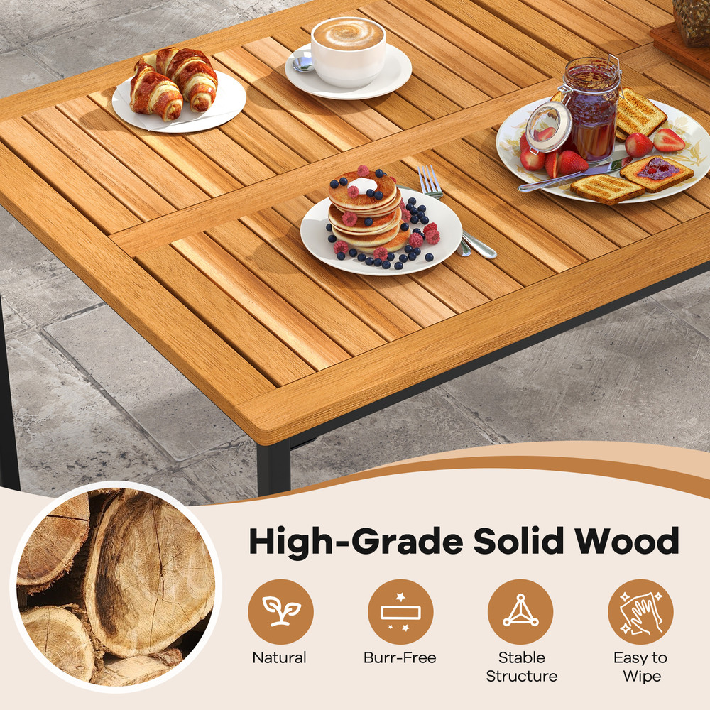 Acacia Wood Dining Table For 6 People Rustic Outdoor Table With Slatted Tabletop Umbrella Hole 3