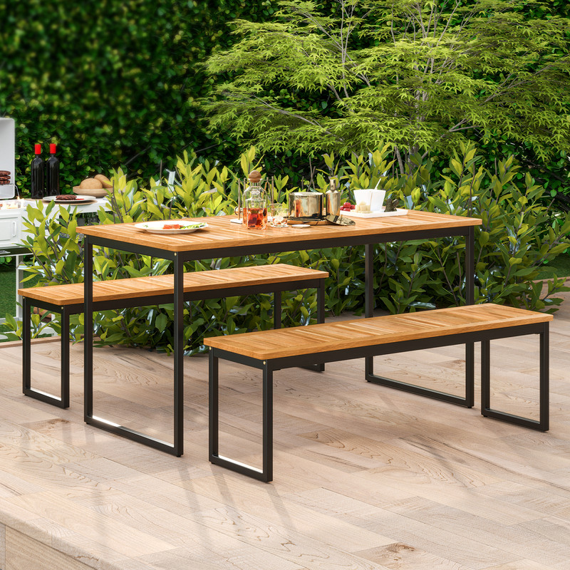 Set Of 2 Patio Dining Bench For 23 Person Indoor  Outdoor Acacia Wood Benches 1