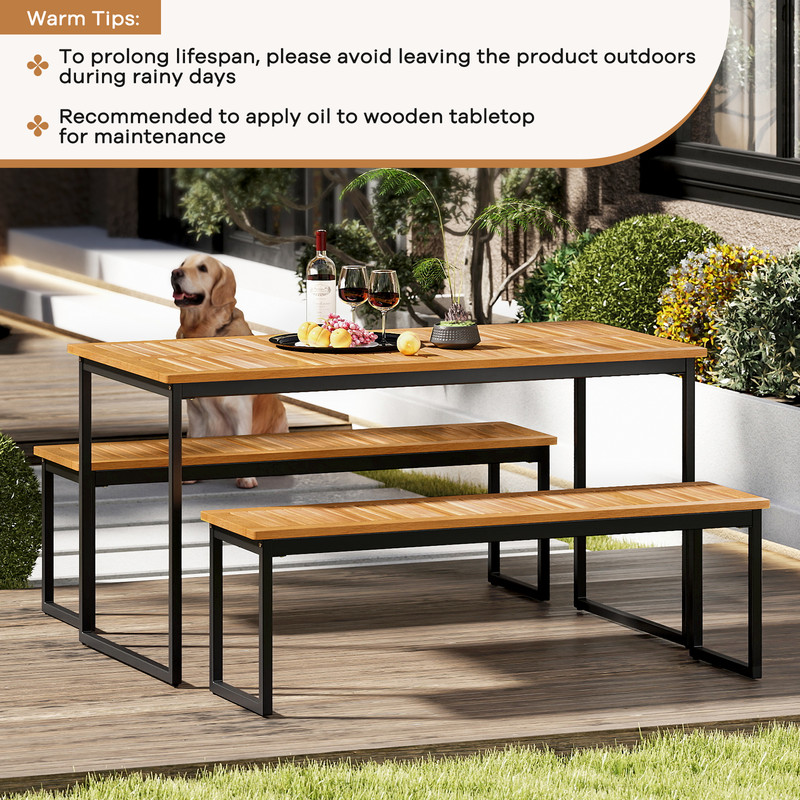 Set Of 2 Patio Dining Bench For 23 Person Indoor  Outdoor Acacia Wood Benches 5