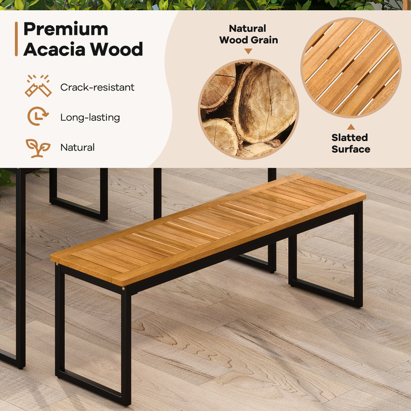 Set Of 2 Patio Dining Bench For 23 Person Indoor  Outdoor Acacia Wood Benches 6