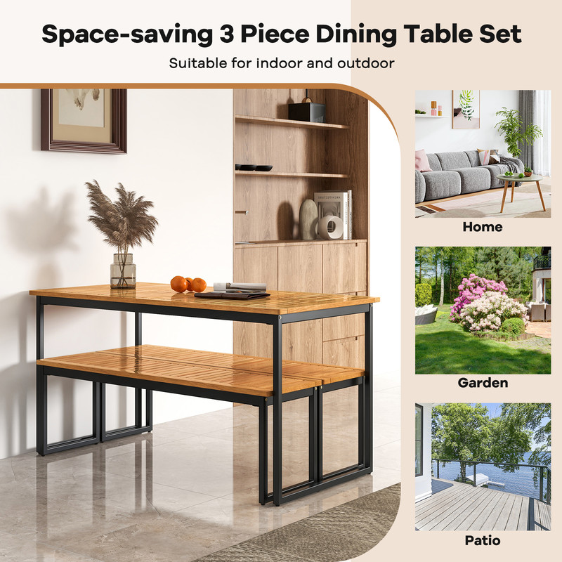 Set Of 2 Patio Dining Bench For 23 Person Indoor  Outdoor Acacia Wood Benches 7