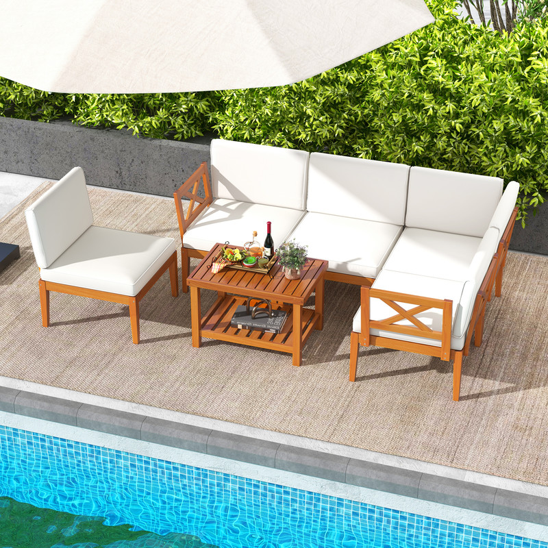 Outdoor Acacia Wood Patio Furniture Set With Cushions Coffee Table Modular Sectional Seating For L 1