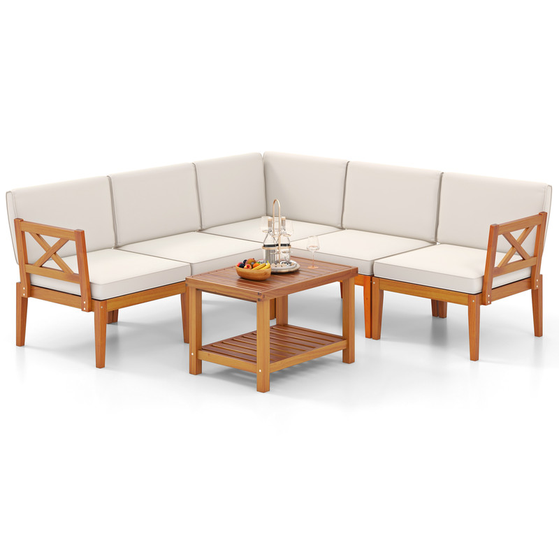 Outdoor Acacia Wood Patio Furniture Set With Cushions Coffee Table Modular Sectional Seating For L 0