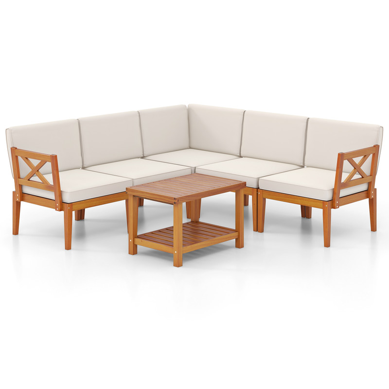 Outdoor Acacia Wood Patio Furniture Set With Cushions Coffee Table Modular Sectional Seating For L 7